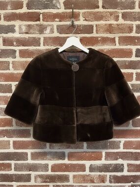 Beta's Choice Brown Faux Mink Fur Cropped Jacket Coat Size S